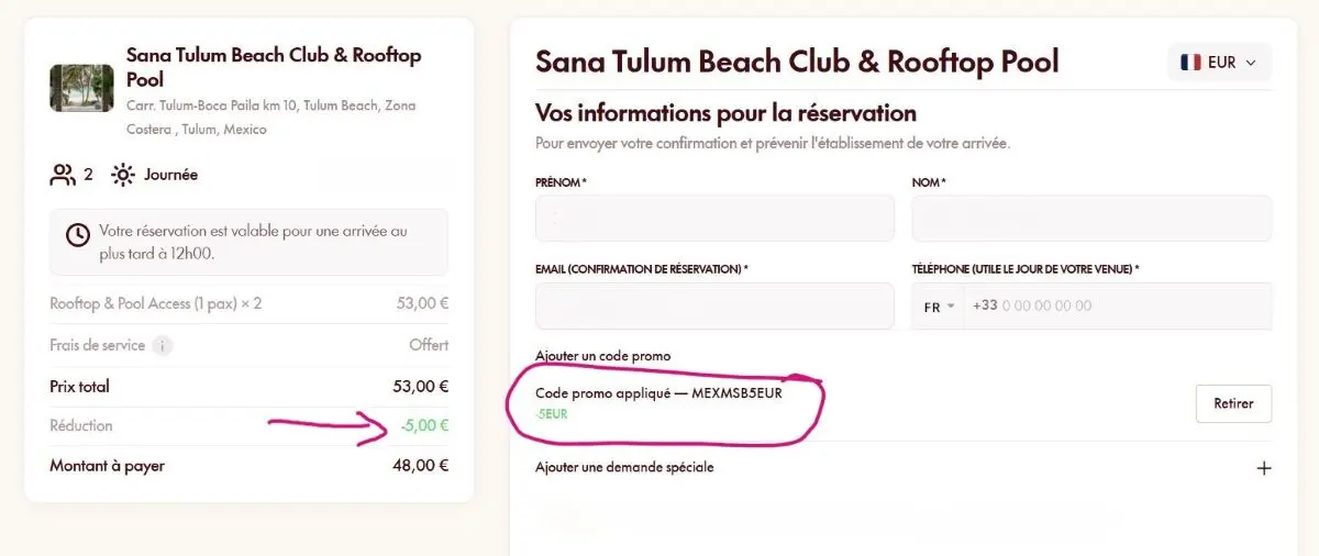 Code promo MySunBed : -5€ sur votre transat privé au Mexique ! utilisation du code promo exclusif copinesdebonsplans x mysunbed