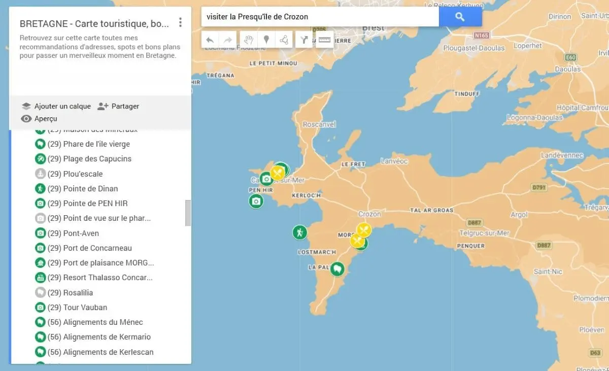 Visiter la presqu’île de Crozon : pépites et bons plans de Morgat à Camaret carte touristique de la presqu ile de crozon par copinesdebonsplans.fr