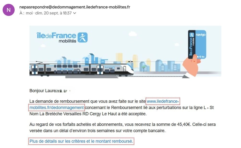 demande de dedommagement navigo enregistree