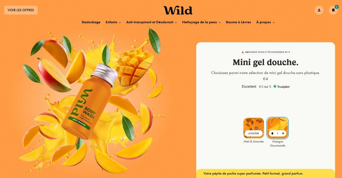 fiche produit mini gel douche wild mango juice