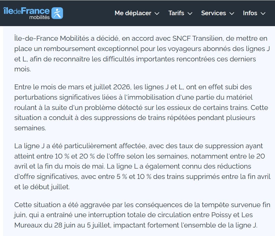 raisons des perturbations sur les lignes L et J en 2026