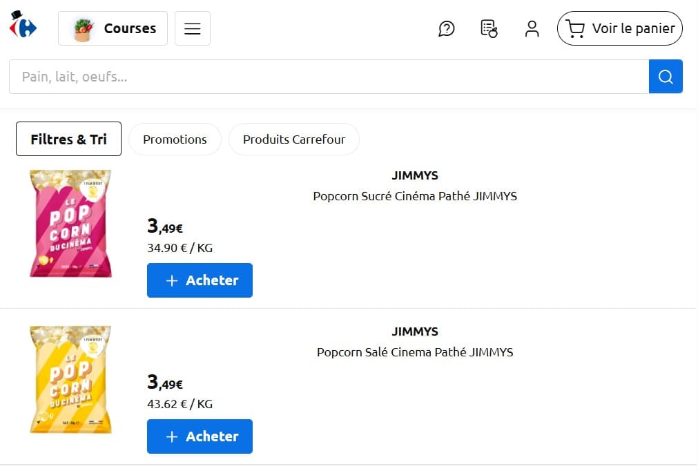popcorn pathe sale et sucre en vente exclusivement chez carrefour