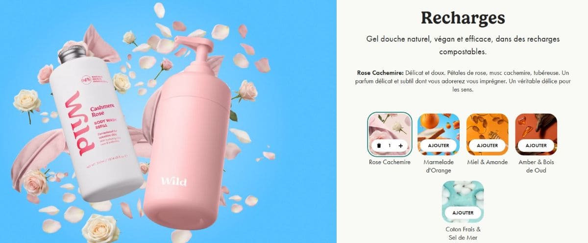 senteur rose cashmere en gel douche wild