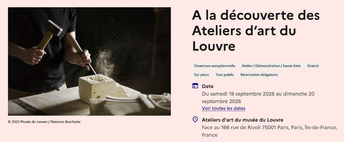 Journées européennes du patrimoine 2026 : mes idées de visites gratuites visite des ateliers d art du louvre pendant les journees europeennes du patrimoine 2026