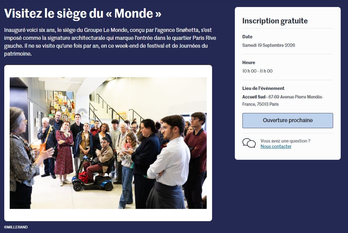 Journées européennes du patrimoine 2026 : mes idées de visites gratuites visite gratuite du siege du journal Le monde a paris pendant les journees europeennes du patrimoine