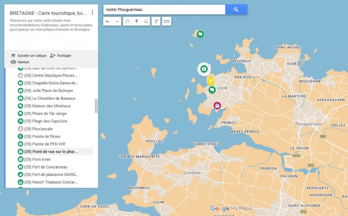 carte touristique pour visiter plouguerneau en bretagne par copinesdebonsplans.fr