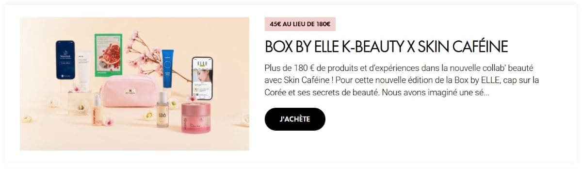 presentation de la box k beauty skin cafeine sur le site box by elle