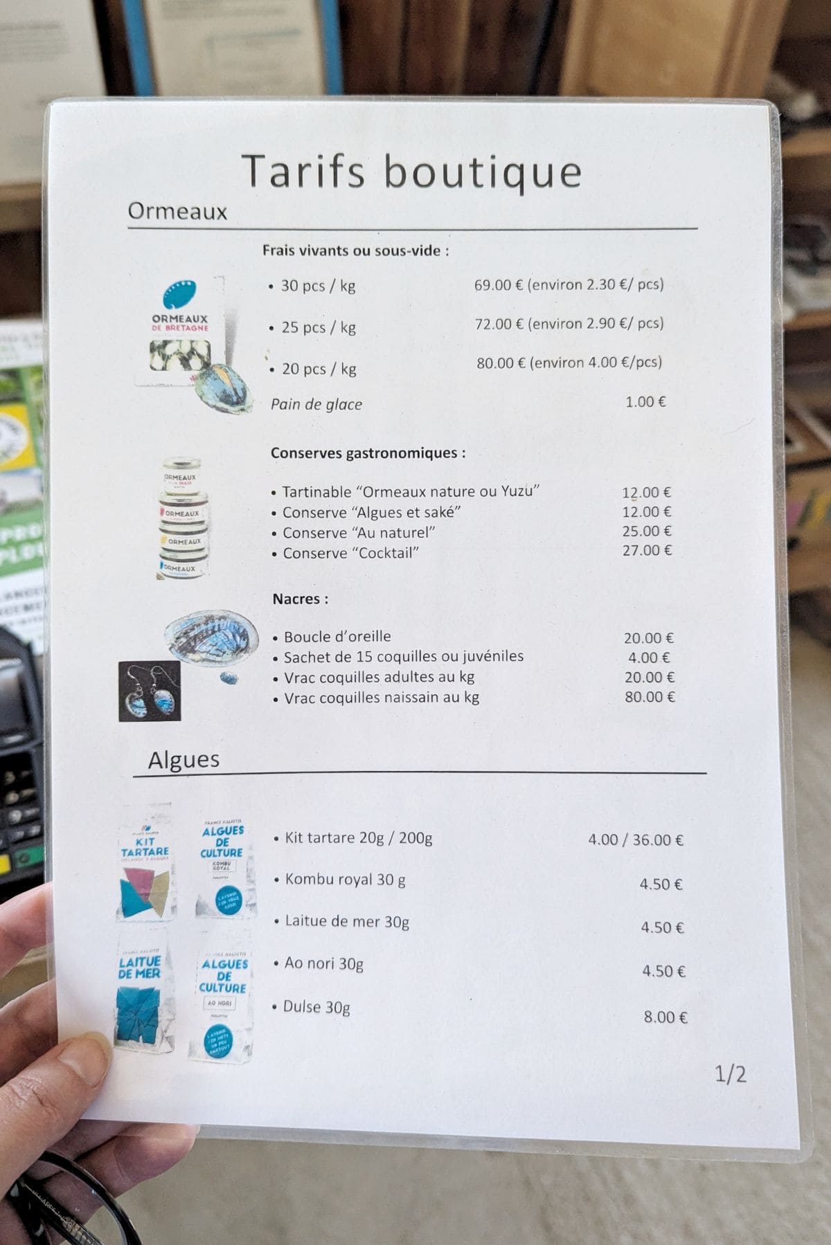 tarifs boutique france haliotis plouguerneau