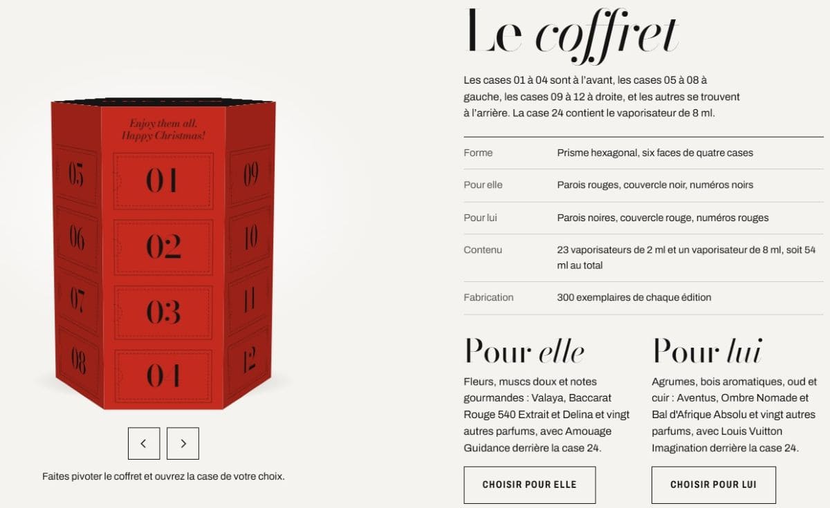 calendrier parfum contenant uniquement des parfum aucun goodies